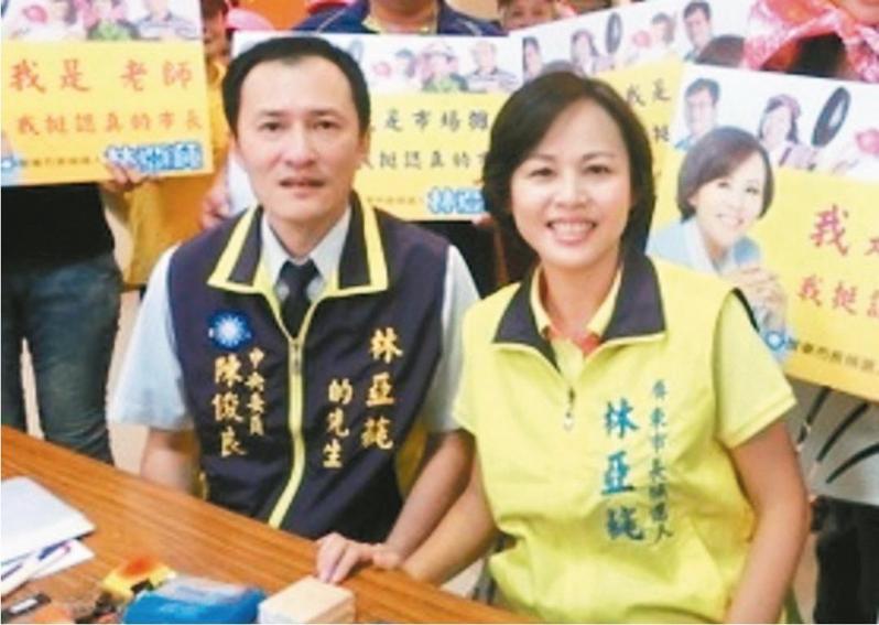 屏東市前市長林亞蒓（右）與丈夫藍俊良。圖／聯合報系資料照片