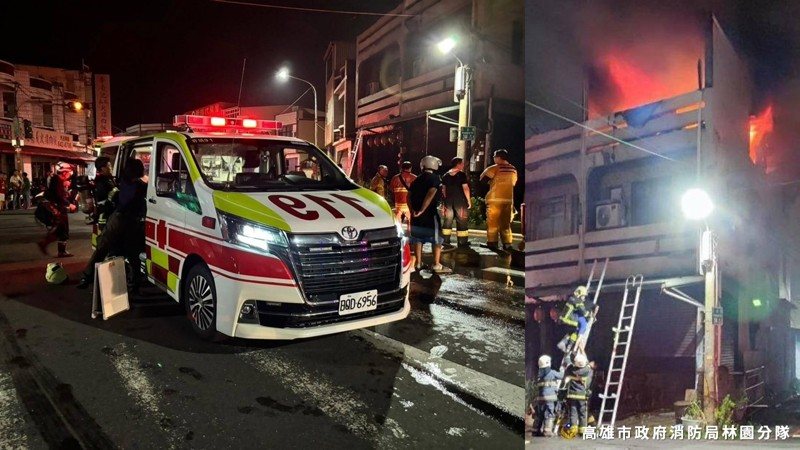 高市林園區王公路8月11日深夜一處透天私人神壇涉遭人點鞭炮縱火,造成1死3傷慘劇;圖為消防員在現場搶救畫面。圖/取自高雄市林園消防分隊臉書粉絲團 高市林園區王公路8月11日深夜一處透天私人神壇涉遭人點鞭炮縱火,造成1死3傷慘劇;圖為消防員在現場搶救畫面。圖/取自高雄市林園消防分隊臉書粉絲團