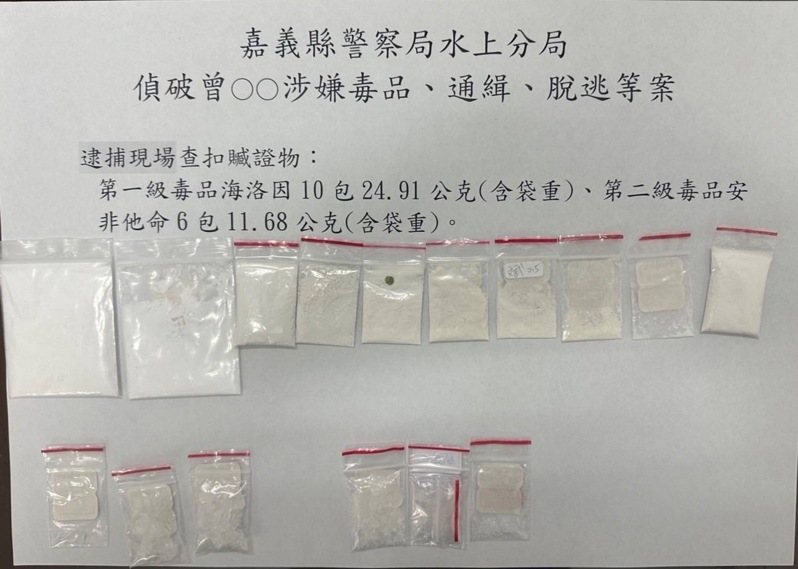 嘉義縣水上鄉曾姓男子涉犯販毒罪嫌，警方查扣海洛因、安非他命等毒品。記者黃于凡／翻攝