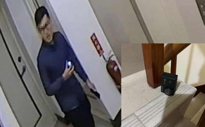 女工程師指出，該名男子去年12月曾闖進她租屋處擺放攝影機，並在她住的樓層擺放手機可直接連動的監視攝影機。記者黃羿馨／翻攝