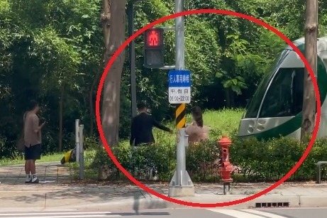 高雄市一對新人昨闖入輕軌有「龍貓隧道」美名的美術館站拍婚紗照，列車進站按喇叭，新人還堅持拍完照才走開，新郎今晨打電話向警方自首並致歉。圖／取自Treads