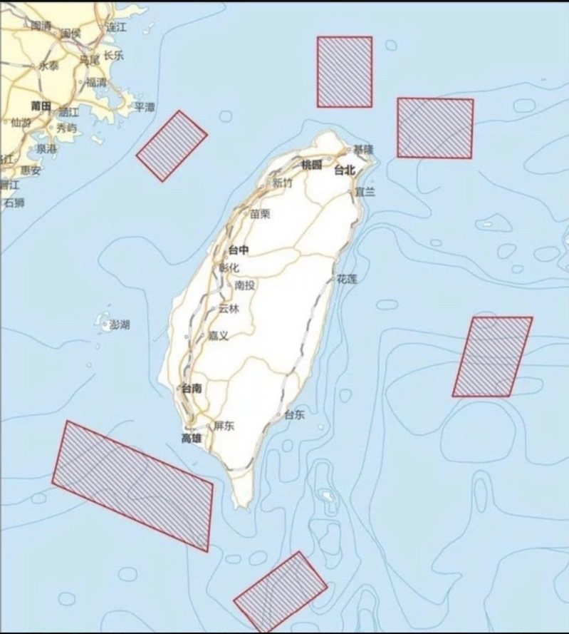 解放軍2022年8月4日至7日在台灣周邊六個地區同步軍演，形同封鎖台灣。(新華社)