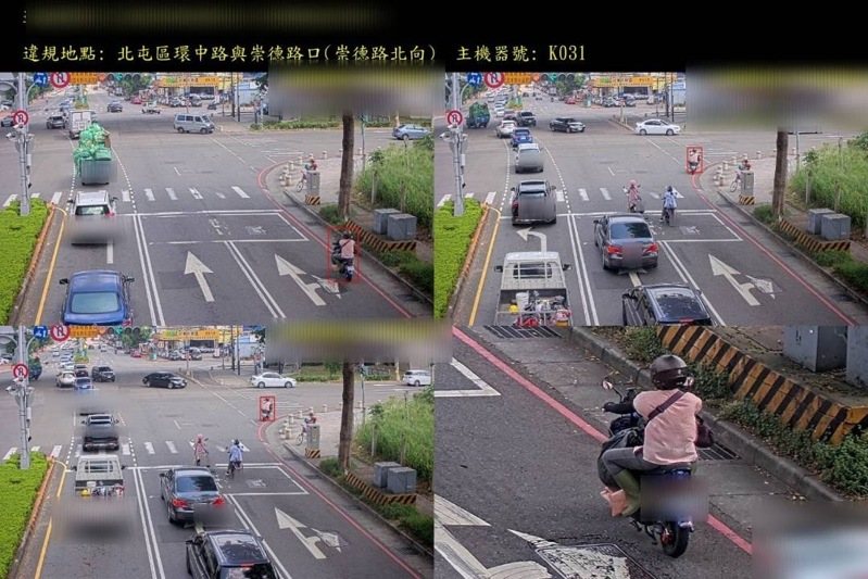 今年11月30日起,微型電動二輪車納管,該類用路人需遵守交通規則,圖中駕駛紅燈右轉。圖/第五警分局提供 今年11月30日起,微型電動二輪車納管,該類用路人需遵守交通規則,圖中駕駛紅燈右轉。圖/第五警分局提供