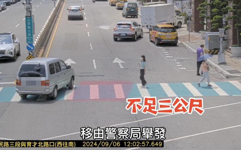 台中市第二警分局在中友百貨前設置科技執法設備，取締汽機車未禮讓行人，從12月1日上路執法。圖／第二警分局提供